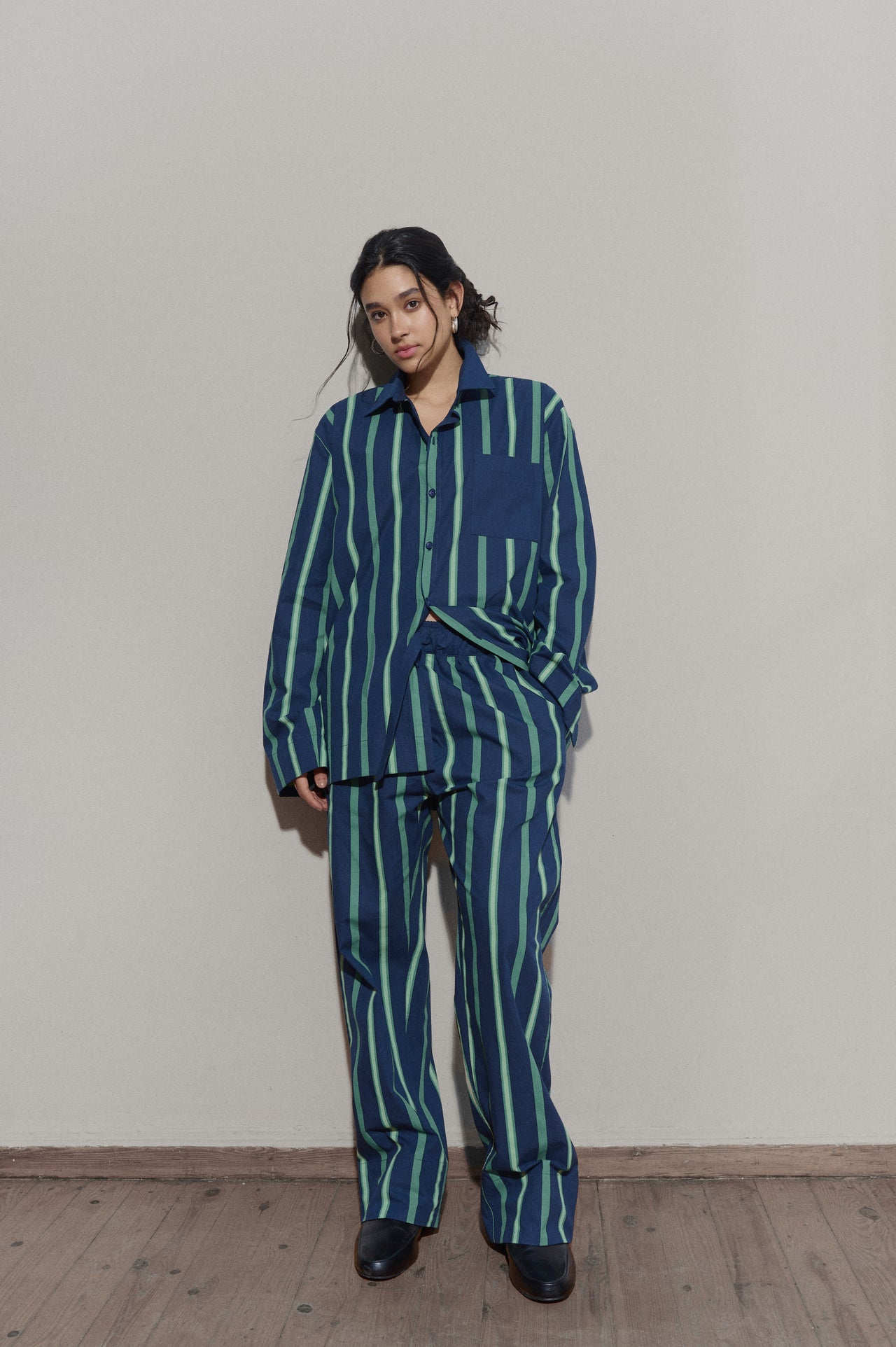 Trad stripe set LS - Navy