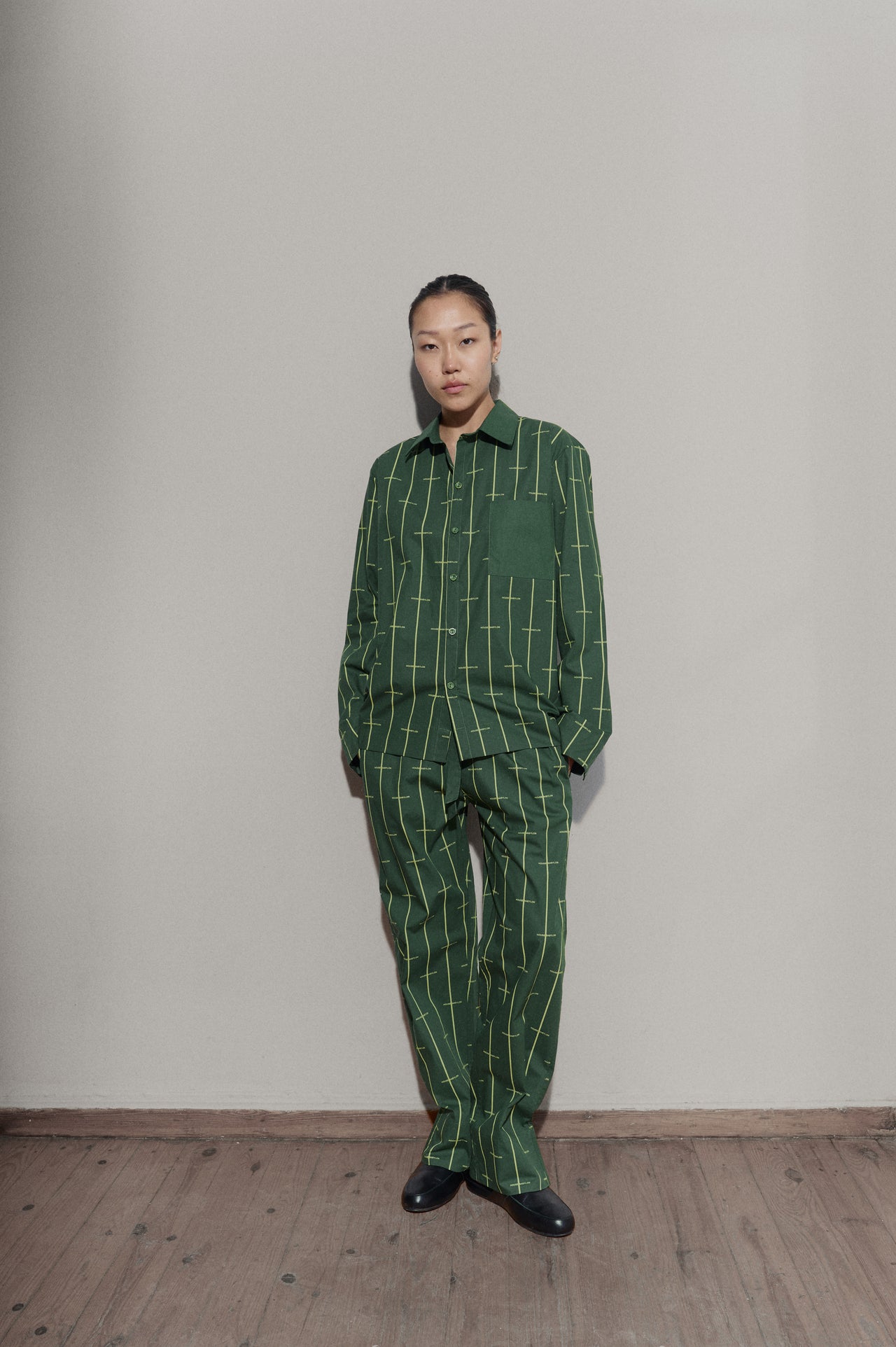 House Babylon Stripe Set Ls- Dark Green