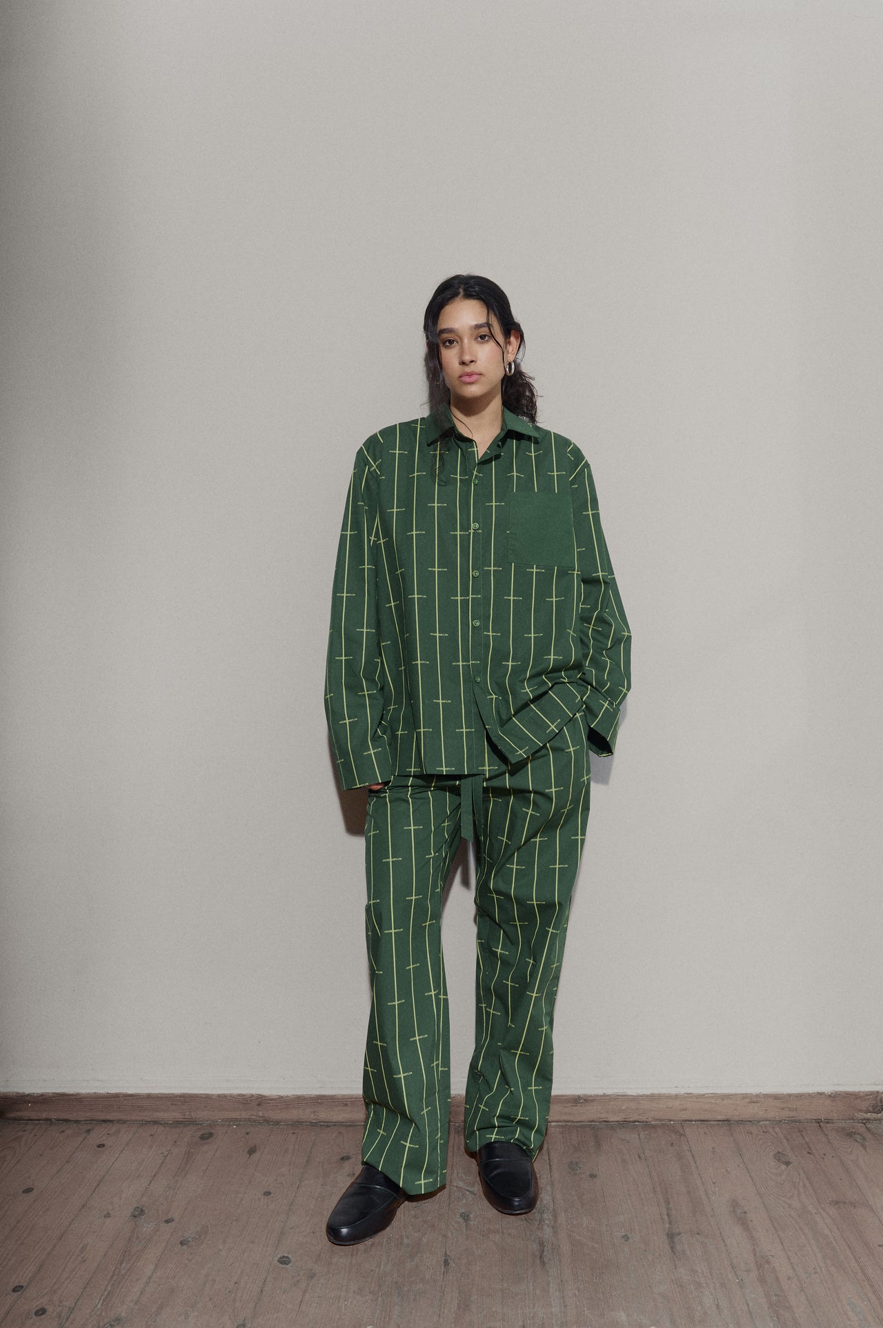 House Babylon Stripe Set Ls- Dark Green