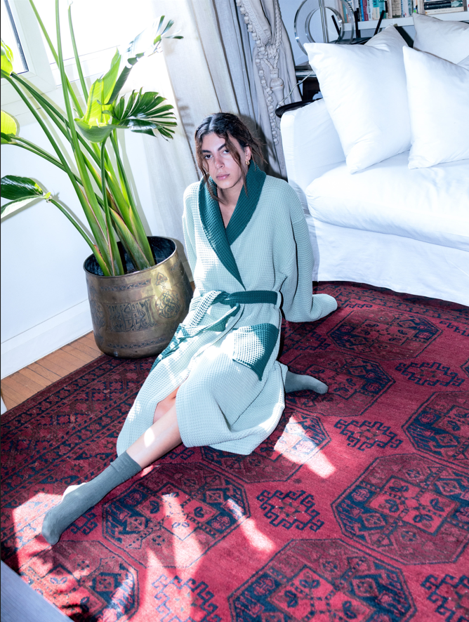 Two Tone Bathrobe - Laurel Green