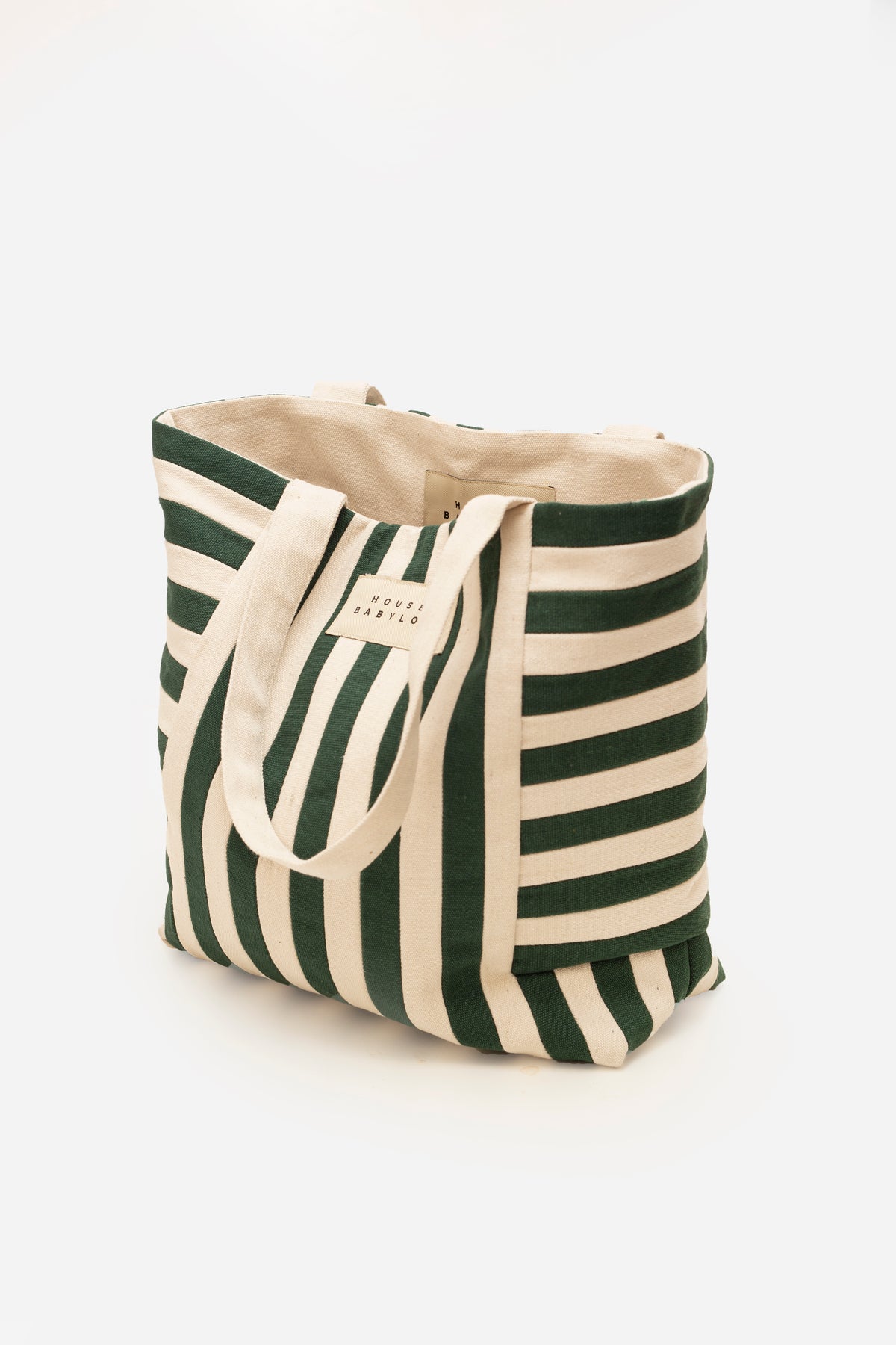The Market Tote - Dark Green Stripe