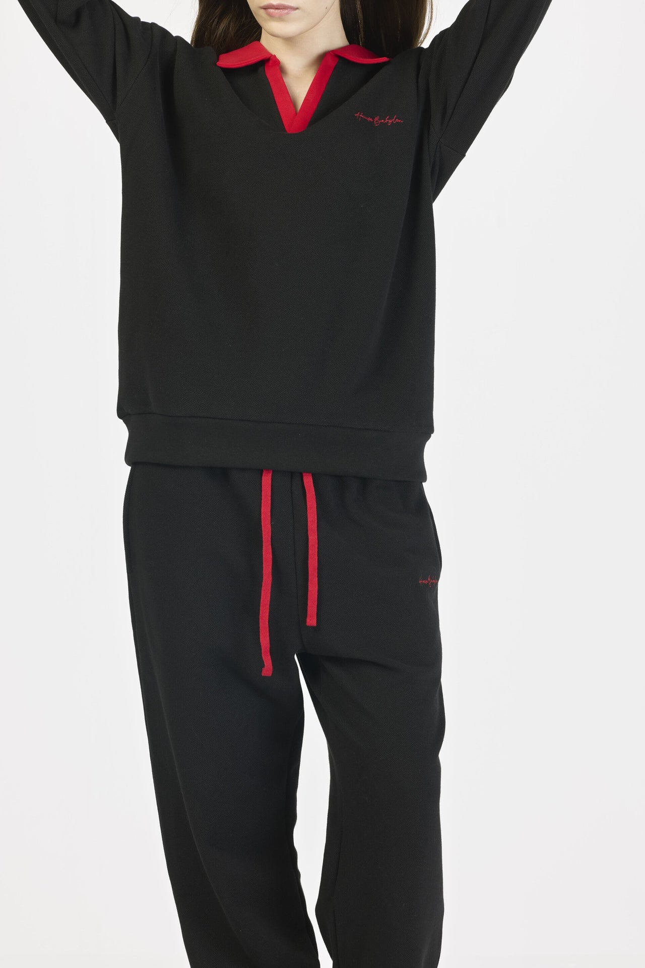 Pique red cord trousers - Black