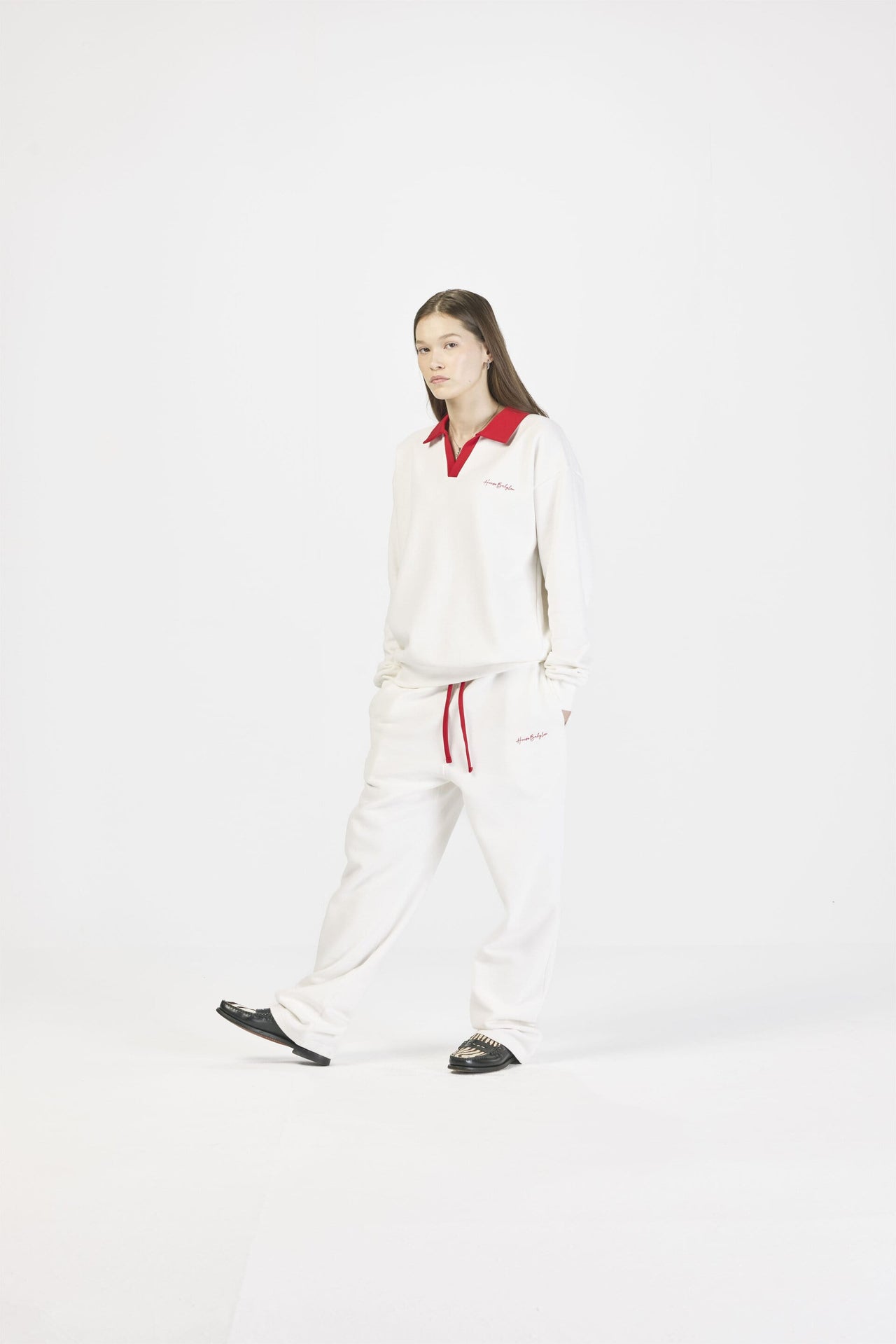 Pique red contrast  sweatshirt - Off white