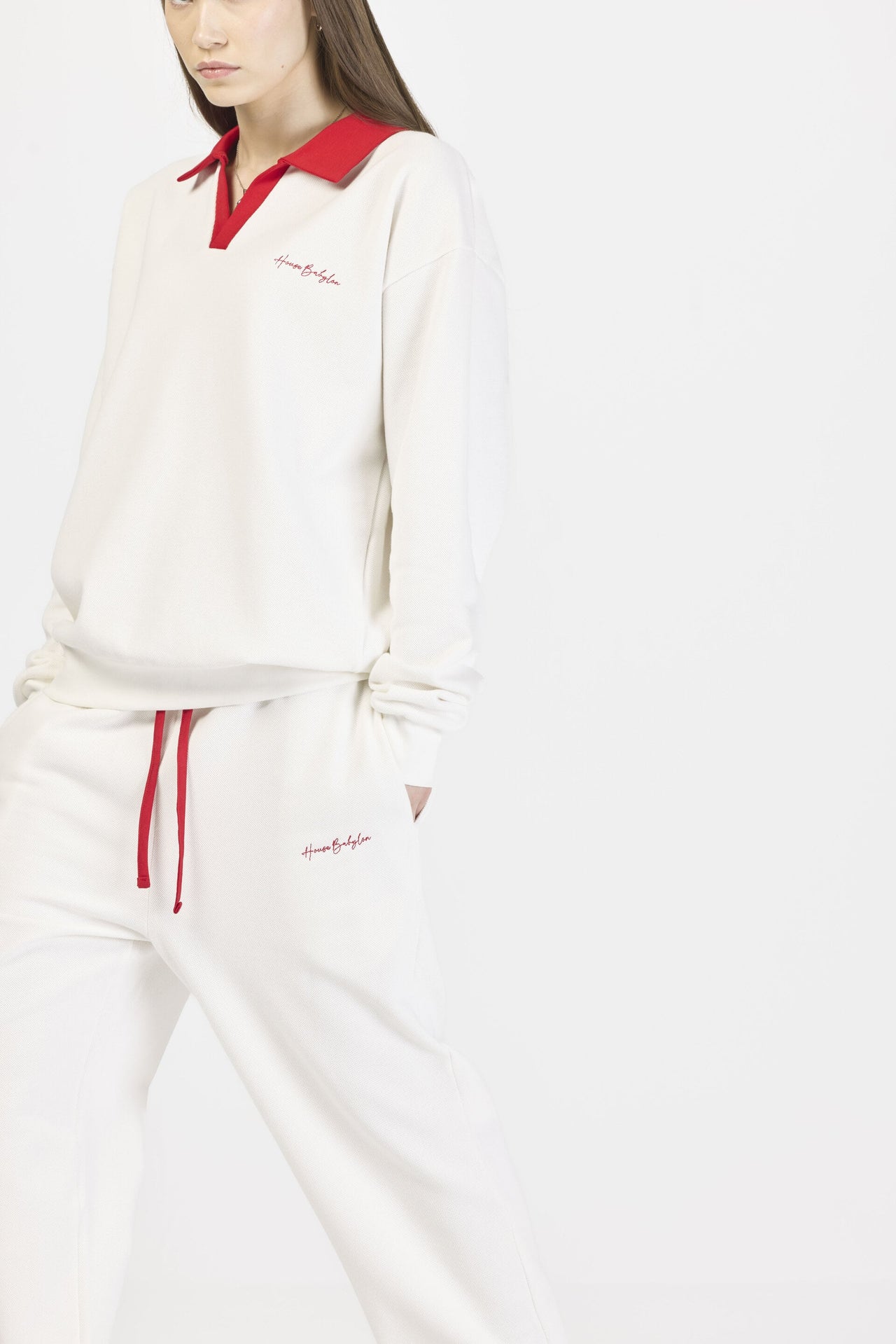 Pique red cord trousers - Off white