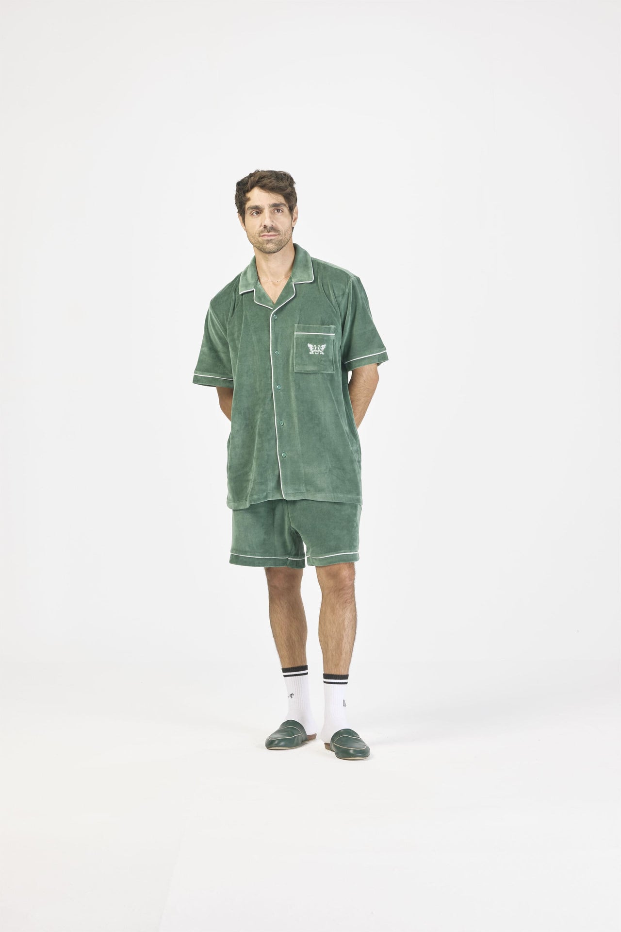 Velour Piping Shorts - Dark green