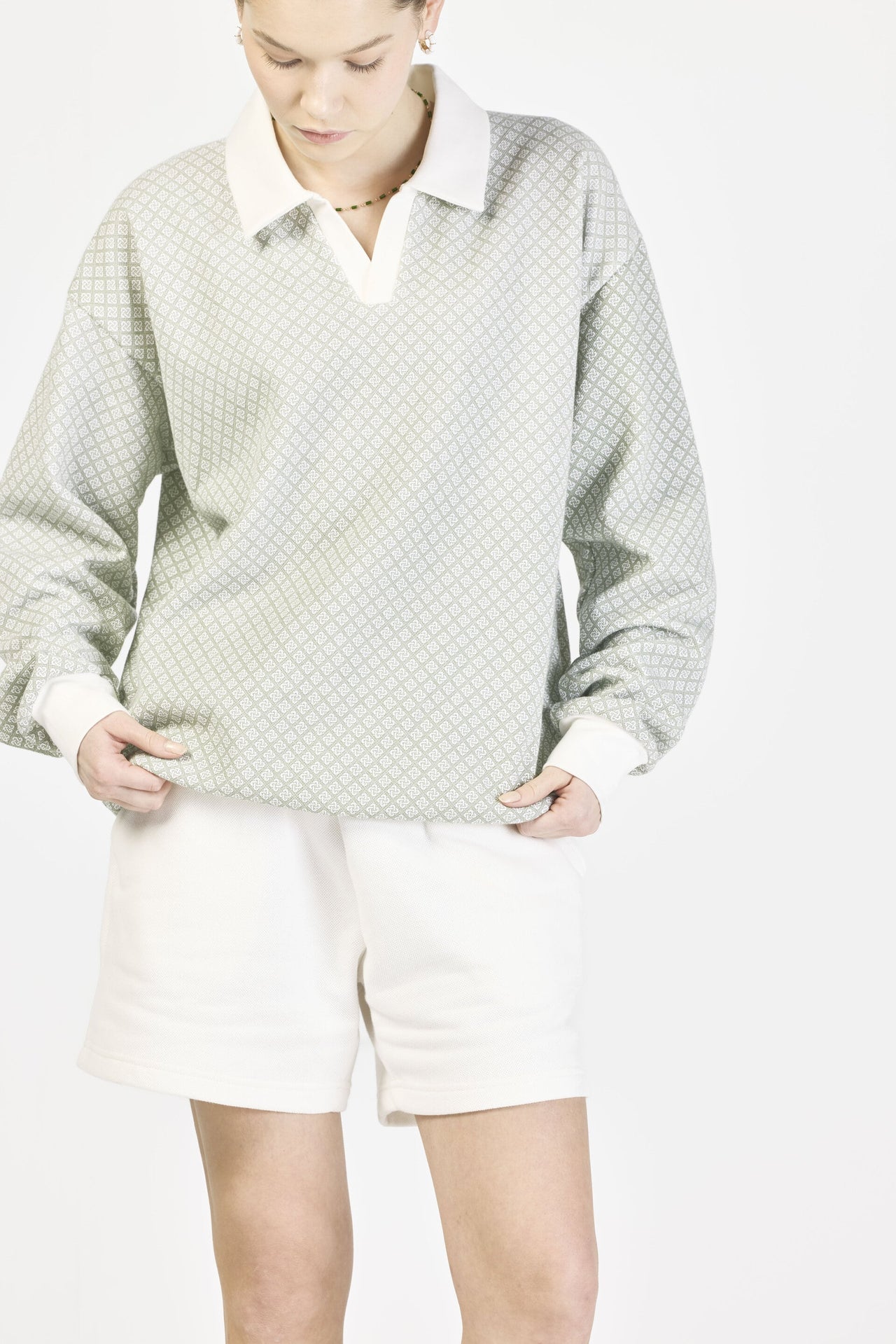 Mosaic pique shorts -Off white