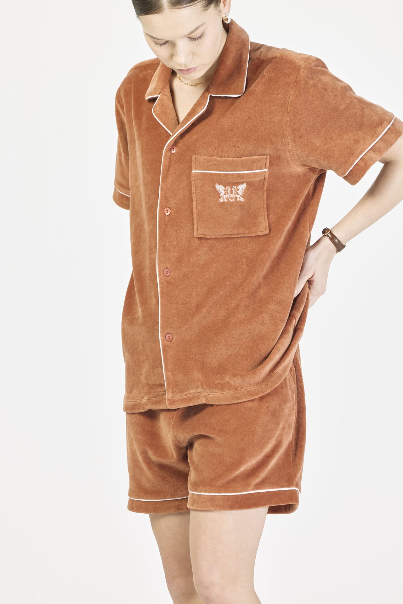 Velour Piping shirt - Terracotta