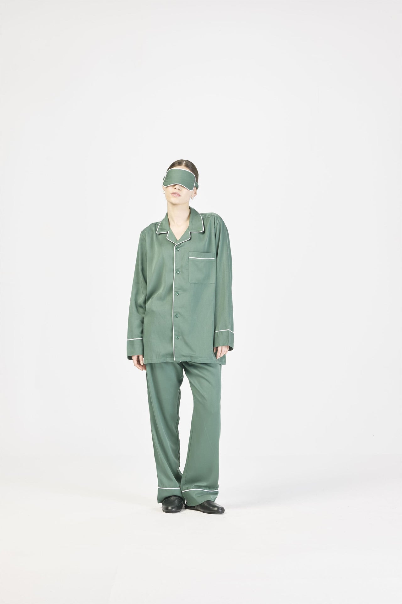 Tencel Pyjama Set with Piping - Green