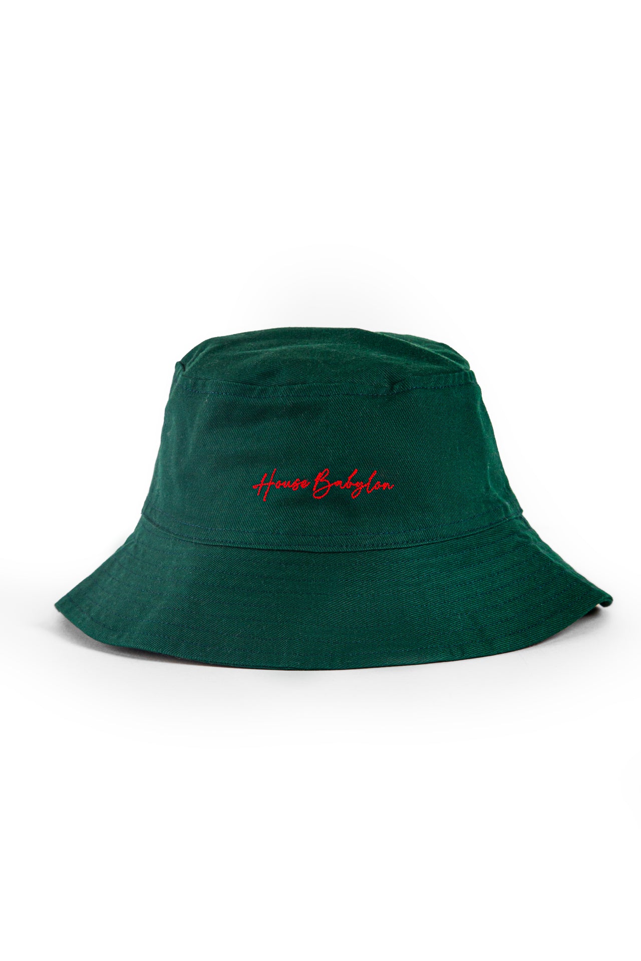 Green Bucket Hat with Red Monogram