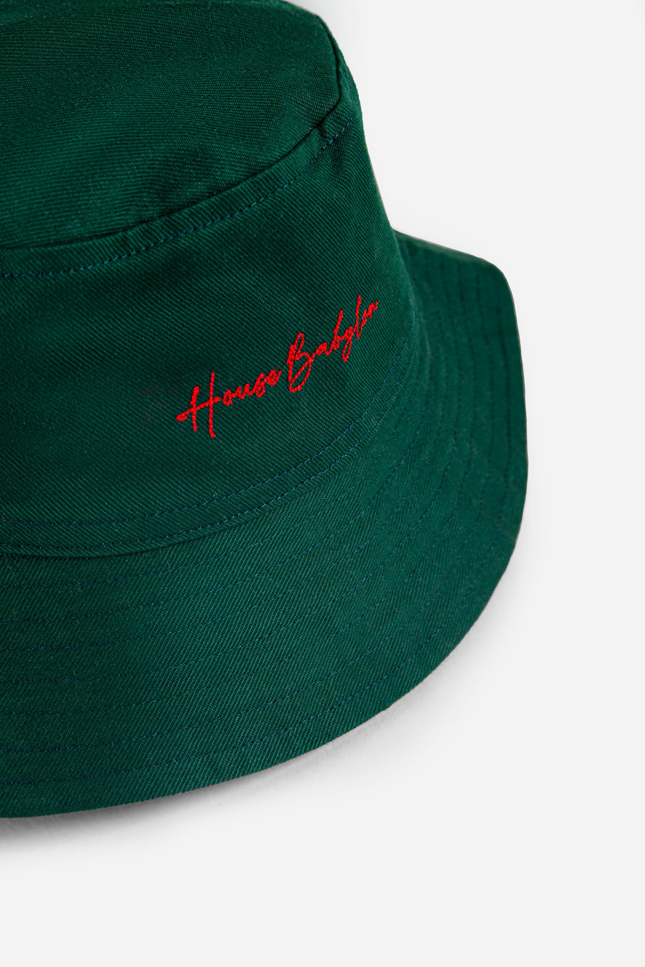 Green Bucket Hat with Red Monogram