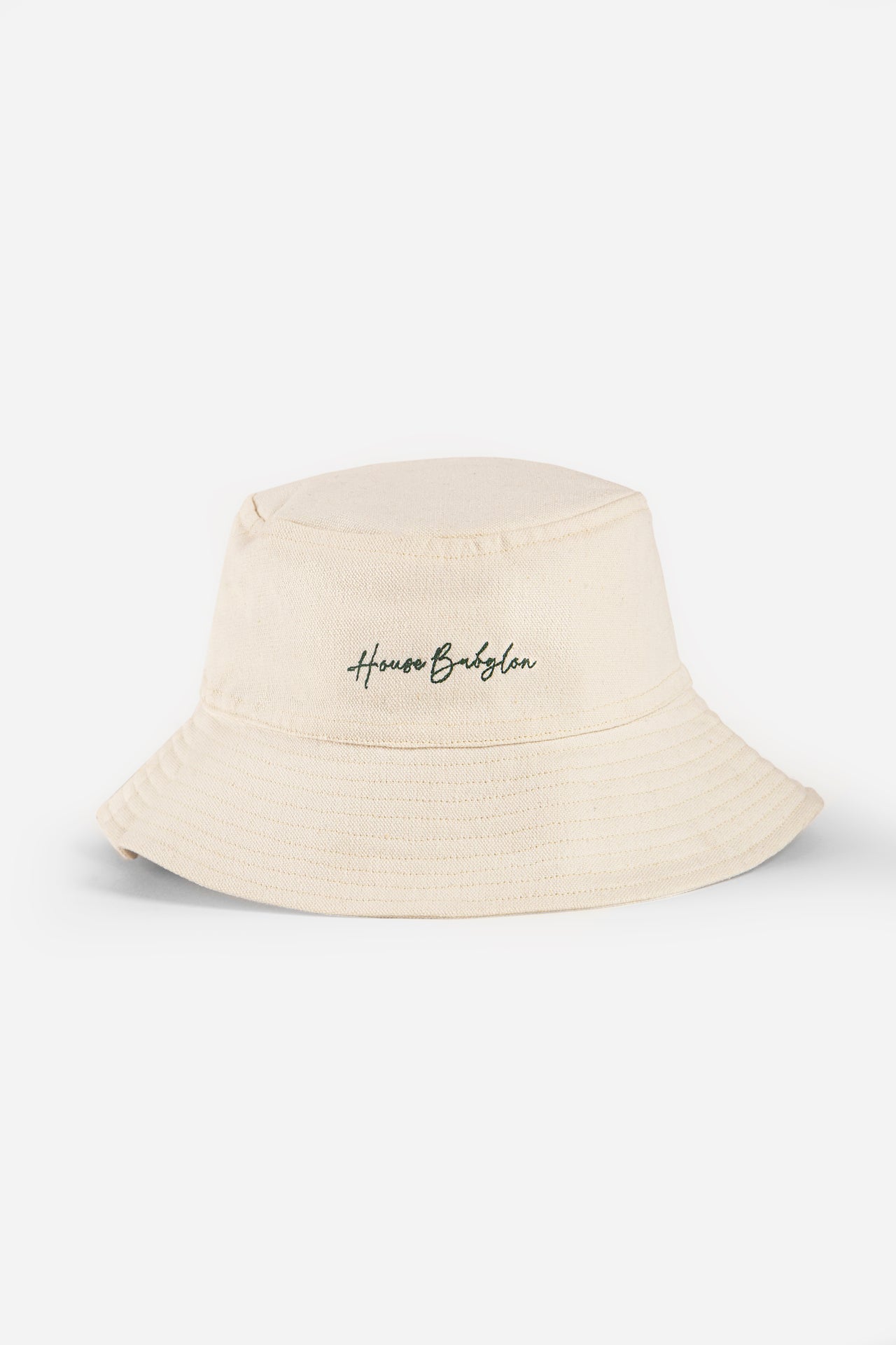 Cream Bucket Hat with Green Monogram