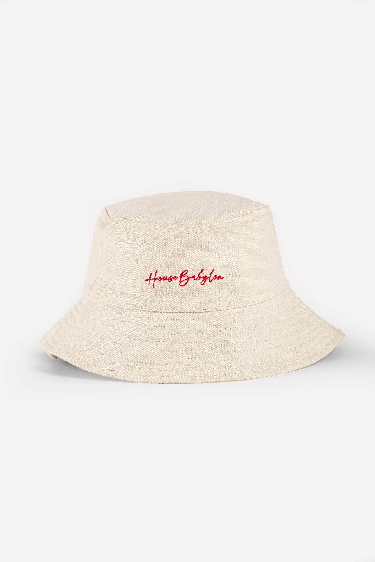 Cream Bucket Hat with Red Monogram