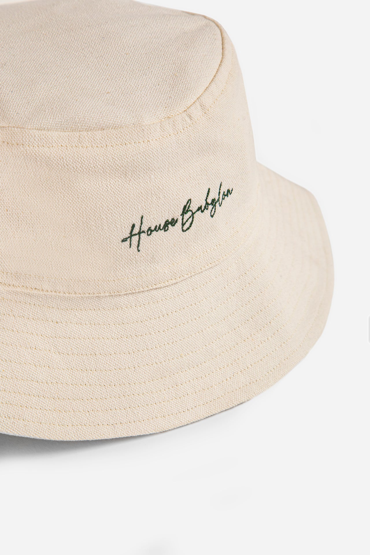 Cream Bucket Hat with Green Monogram