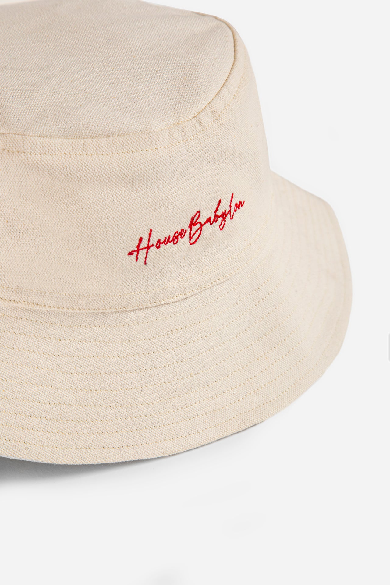 Cream Bucket Hat with Red Monogram